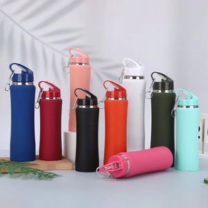 Lightweight Sports Vacuum Thermos 600ml 750ml Stainless Steel <b>Water</b> Bottle Straw Lid Portable Camping Cycling Drink <b>Container</b> - Product Image 3