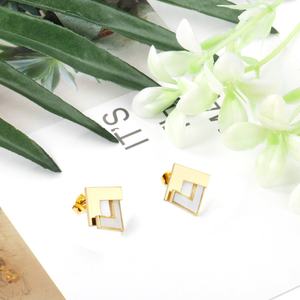 Elegant Geometric Stainless Steel <b>Small</b> Dubai Stud <b>Gold</b> White Shell Rectangle Earring for Girls - Product Image 2