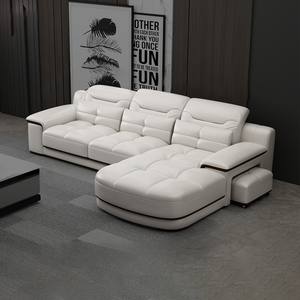 Ensemble de canapé sectionnel en cuir véritable italien avec fauteuil inclinable électrique, haut-parleur Bluetooth et projecteur par MANBAS - Product Image 3