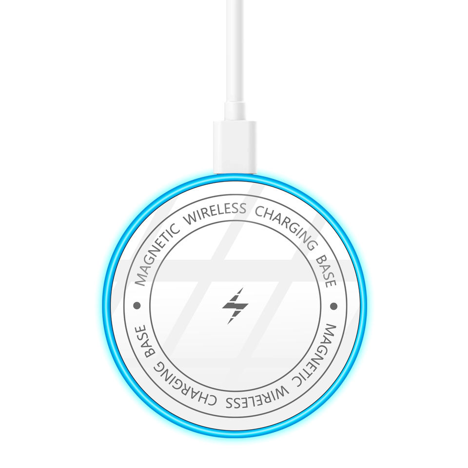 Fas Blue Color 15W Magnetic Wireless Charger Fast Charging Pad With Blue Light Strong ...