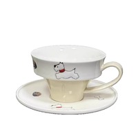 Ensemble tasse et soucoupe à thème chien et chat peint à la main, sous-glaçure, art latte, parfait pour le café, le thé de l'après-midi