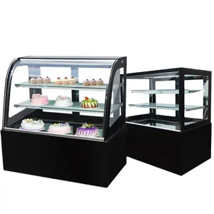 cam chiller kek vitrin Suppliers-Ticari HAVA SOĞUTUCU kavisli masa üst taze tutma kabini soğutmalı kek dondurma vitrin vitrin