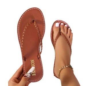 Novedad de verano, sandalias tejidas romanas para mujer, chanclas de plataforma, tendencia de moda, zapatos planos de <span class=keywords><strong>playa</strong></span> para vacaciones, zapatos planos de mujer de gran tamaño - Product Image 1