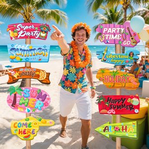 10 Piezas de Letreros de Papel con Temática Tropical Hawaiana para Decoración de Fiestas, con Pegamento de Puntos, para Fiestas de Verano en la Playa, <span class=keywords><strong>Aloha</strong></span> Tiki - Product Image 4