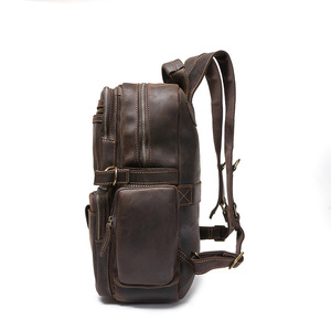Men's Crazy Horse Leather <b>Backpack</b> 39x34x15cm Coffee <b>Brown</b> Genuine Cowhide Travel Computer Bag Youth Everyday Use - Product Image 2
