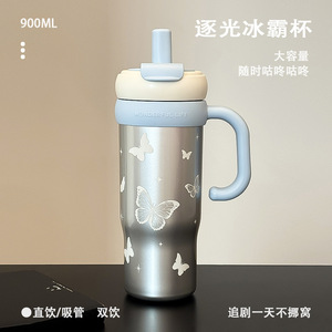 Wonderful Life Stainless Steel Tumbler 316 Vacuum Insulated <b>Double</b> <b>Wall</b> Travel <b>Mug</b> With Handle And Straw For Outdoor Use - Product Image 3