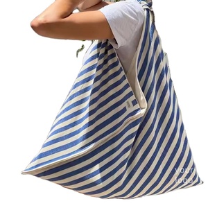 Custom Print Logo Large Capacity Outdoor Reusable Shopping Sky Blue Striped Women Cotton <b>Canvas</b> <b>Beach</b> Tote Bag Wholesaler - Product Image 1