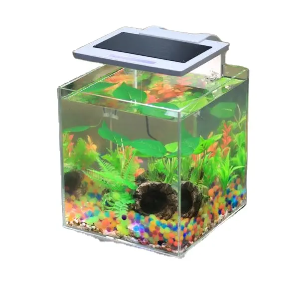 Hochwertiges klassisches kleines Mini-Aquarium für den Heimgebrauch mit Beleuchtung und Wellen pumpen