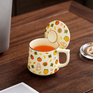 Taza de Cerámica con Tapa, Diseño de Caqui y Cacahuete, para Oficina, Regalo Empresarial, Diseño Fresco y Bonito, Porcelana Dehua - Product Image 2