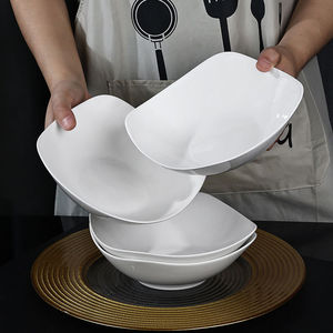 Ensemble de bols en céramique à quatre coins, couleur unie, avec pieds surélevés, pour salades, repas d'hôtel et de fête - Product Image 4