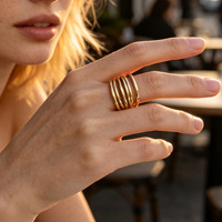 Massiver Mehrfachring, breiter Trendring aus Edelstahl, 18K vergoldet, wasserdicht, anlaufgeschützt, Cocktailring, Geschenk-Schmuck