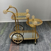 Chariot de service de luxe en verre miroir et métal doré pour salle à manger, hôtel, banquet, événement, fête, mariage, chariot à desserts, bar à domicile, chariot à boissons