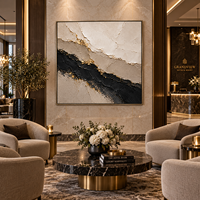 Peinture sur toile abstraite texturée géode or noir de luxe, décoration murale beige neutre pour hôtel, chambre, bureau, hall
