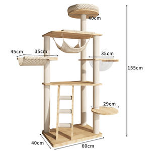 Árbol para Gatos de Madera Estable de Varios Niveles con Hamaca - Poste Rascador Envuelto en Sisal Seguro para Mascotas - Product Image 1