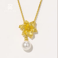 Rochime Luxe Lily Dewdrop Brossé Collier 925 Sterling Silver Fine Jewelry pour Femmes 18k Plaqué Or Bijoux pour la Fête