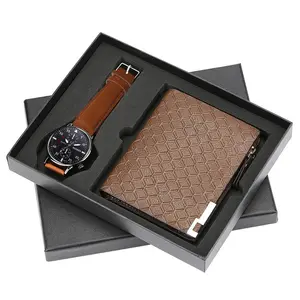 Ensemble de cadeaux pour hommes exquis, emballage montre portefeuille ensemble combinaison créative montre portefeuille cadeau de fête des pères/