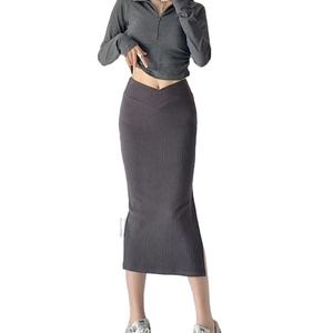 Falda midi de punto estilo europeo y americano, sexy, con cintura alta y efecto adelgazante, nueva colección de otoño, estilo Spice Girl. - Product Image 1