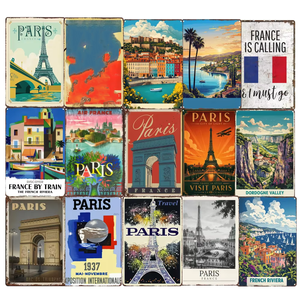Affiche de voyage vintage <span class=keywords><strong>Paris</strong></span> France, plaque métallique rétro souvenir - Product Image 1