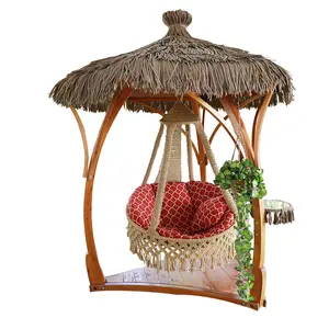 2021กลางแจ้งเฟอร์นิเจอร์หวายหวาย Thatch หลังคาเชือก Bird Nest ที่นั่งคู่แขวน Patio Swing ไม้