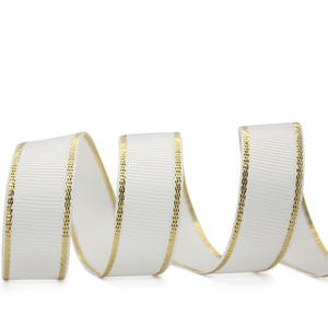 Decorative 1" Inch Double Face 25mm Solid Grosgrain <strong>Ribbon</strong> Wholesale With Gold/Silver Metallic <strong>Wire</strong> Edged - Product Image 2