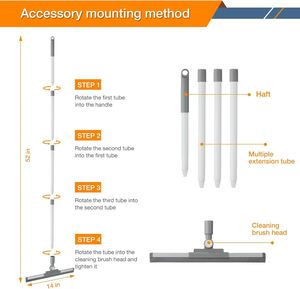 Dual-use Foldable Floor Glass Mop & Wiper Broom with <b>Pet</b> Hair Removal <b>Brushes</b> 31x95 CM Plastic Broomstick PP+TPR+S/S Grey/Yellow - Product Image 2