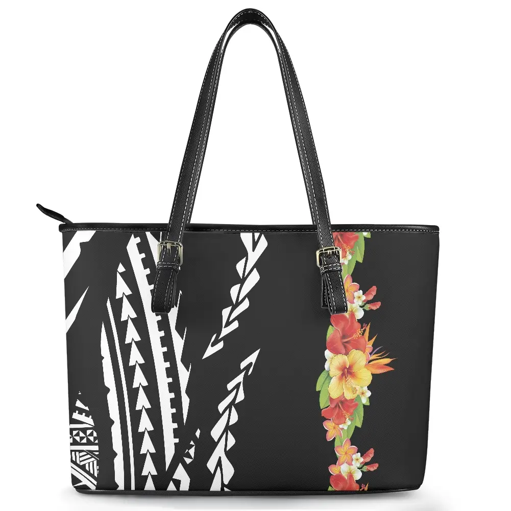 Casual Fashion Handbags Hawaii Flower Polynesian Tribal Print Leather Purses And Handbags Wholesale Custom Tote Travel Bag