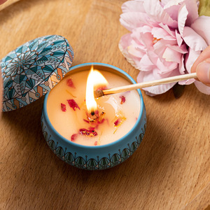 Penjualan pabrik lilin timah Multi mewah lilin kedelai beraroma lilin bulat kecil dengan bunga - Product Image 3