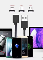 Cordon tressé en nylon à charge rapide 3 en 1, câble d'alimentation USB avec connecteur magnétique interchangeable pour téléphone électronique et ordinateur portable
