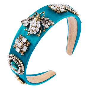 Bandeau rétro en cristal, pour femme, bandeau style Baroque, motifs de fleurs et insectes, perles en strass, - Product Image 1