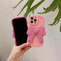Mode femmes fille Silicone étui de téléphone portable pour iphone X XS XR 11 12 13 14 15 16 Pro Max avec arc rose support de téléphone réglable