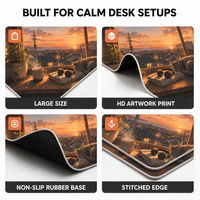 Tapis de bureau Lofi Anime, motif chat aux fenêtres au coucher du soleil, grand tapis de souris antidérapant avec bord cousu et base en caoutchouc pour la maison, le bureau et le gaming