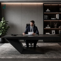 Bureau de direction ergonomique moderne au style géométrique, finition brillante, construction durable en chêne MDF pour bureau privé ou d'entreprise