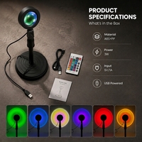 Lampe de projection d'ambiance LED créative moderne, effet coucher de soleil, corps en plastique ABS, abat-jour noir, rechargeable, décoration intérieure