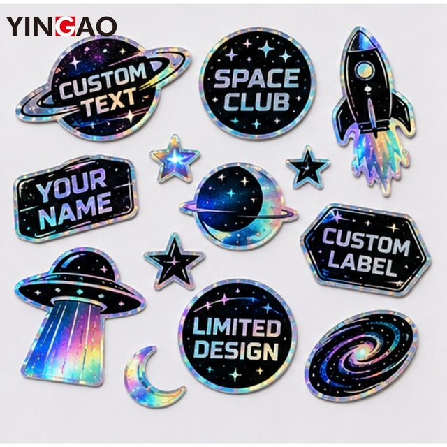 For Hologram Adhesive Stickers Custom Die Cut Galaxy Space Astronaut Rocket Waterproof Eco-Friendly Scratch Resistant Vinyl