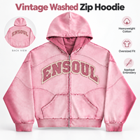 Sweat à capuche zippé vintage personnalisé en coton épais, coupe oversize, avec broderie appliquée effilochée, style streetwear pour homme
