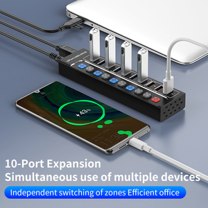 Xput Bán Buôn Hợp Kim Nhôm 10 Cổng USB/Loại C Hub 7 Cổng USB 3.0 + 3 Cổng 2.4A Sạc Với Chuyển Đổi Máy Tính Xách Tay Nhà Phân Phối - Product Image 3