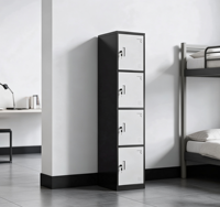 Casier métallique noir et blanc à quatre compartiments, armoire de rangement en acier pour personnel, idéal pour salle de sport, usine, dortoir