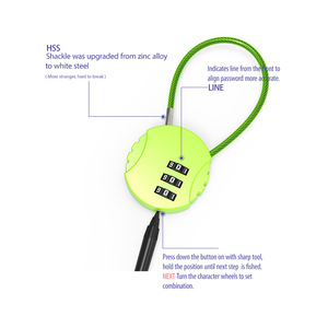 Candado de cable redondo portátil – Candado de contraseña duradero de aleación de zinc para mochilas escolares y estuches de lápices - Product Image 3