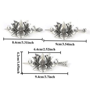 Barrette à cheveux vintage en argent motif lotus, design bohème spirituel, détails floraux complexes, parfaite pour les styles bohèmes, élégante - Product Image 2