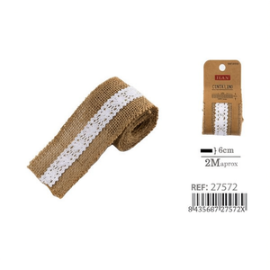 Nastro di lino Ilan 6 cm x 2 m con bordo in pizzo per artigianato e decorazioni - Product Image 3