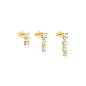 Ensemble de 3 pièces en porcelaine et argent sterling 925, boucles d'oreilles tendance avec zircon et pompon - Product Image 1