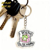 Porte-clés en acrylique I Deserve to Be Happy Frog, grenouille verte de dessin animé sur fauteuil rose, pendentif découpé en forme de nuage, anneau métallique