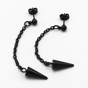 <b>Black</b> Titanium Steel Cone <b>Stud</b> <b>Earrings</b> with Chain Geometric Spike Design for Men Women Fashionable Long Drop Guangzhou - Product Image 5