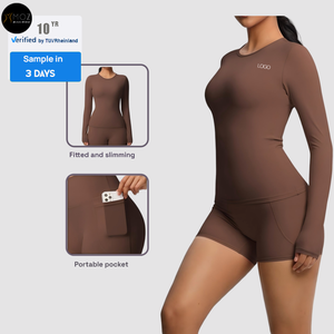 Women's Plus Size Solid Brushed Nylon Long Sleeve Top Elastic Waist Sports Shorts 2-Piece Set-Yoga Pilates Activewear Quick Dry