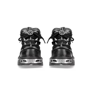 Nuovi Stivali Corti da <span class=keywords><strong>Donna</strong></span> Stile Punk Rock con Suola Spessa, Borchie Metalliche a Stella, Allacciatura, Scarpe Sportive Nere alla Moda, Stivali Casual da Motociclista - Product Image 4