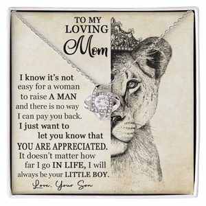Collier UIONEN Lion Queen Mom en cuivre avec nœud d'amour classique et carte personnalisée avec texte - Cadeau de la fête des mères de la part de son fils - Product Image 1