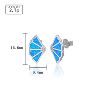 925 Sterling Silber Fächerförmige Ohrstecker Synthetischer Blauer Opal CZ-Akzent Geometrische Ohrringe Damen Feiner Edelsteinschmuck Geschenk