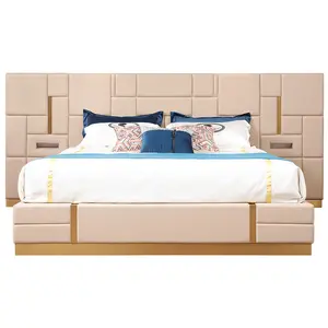 Meubles de luxe chambre à coucher, set en bois, design d'italie, lit king en cuir moderne pour chambre à coucher, en soldes
