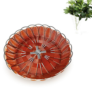 Round Plastic <b>Basket</b> Imitation Rattan Woven Design For Kitchen Food <b>Storage</b> Bread Fruit <b>Vegetable</b> Container - Product Image 1