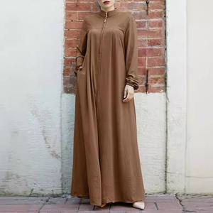 ชุดมุสลิมของผู้หญิงใหม่ชุดเดรสหรูหราทรงหลวมคอปกตั้งมีซิปกระเป๋าสไตล์อาหรับฤดูร้อนฤดูใบไม้ร่วงทำจากผ้าไหมโพลีเอสเตอร์ - Product Image 2